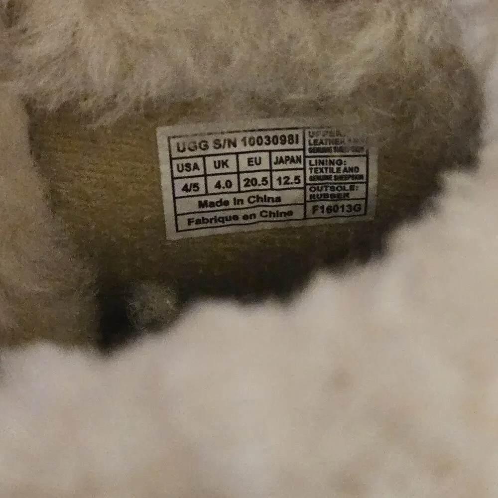 Ugg Cage Baby Boots Toddler Sz 4/5C‎ Brown Fur Lined Booties